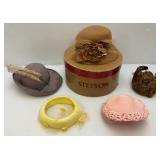 Misc. Antique Hats With Vintage STINSON Hat Box