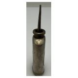Antique Circa 1910 Nickel Plated Brass Miniature Oil Can For Pinpoint Application 3 1/8" Tall