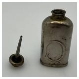 Antique Circa 1910 Nickel Plated Brass Miniature Oil Can For Pinpoint Application 3 1/8" Tall