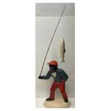 Vintage Cement Lawn Ornament Man With Fishing Pole 26" Tall