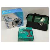 Cordless 18 Volt Drill, 9" Fan New In Box & New Master Force 14" Tool Bag