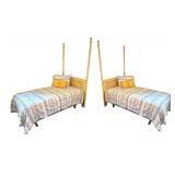 Charming Pair of Yellow Painted Gabberts Faux Bamboo Twin Beds, Includes bedding