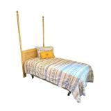 Charming Pair of Yellow Painted Gabberts Faux Bamboo Twin Beds, Includes bedding