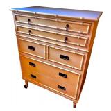 Vintage Yellow Bamboo-Style Gabberts Dresser with Brass Pulls