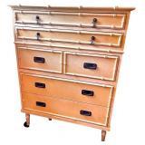 Vintage Yellow Bamboo-Style Gabberts Dresser with Brass Pulls