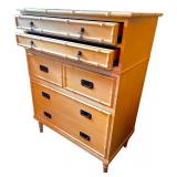 Vintage Yellow Bamboo-Style Gabberts Dresser with Brass Pulls