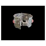 Sterling Silver Bracelet with Pink Stone Accents