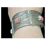 Sterling Silver Bracelet with Pink Stone Accents