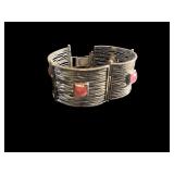 Sterling Silver Bracelet with Pink Stone Accents