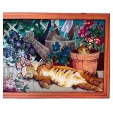 Joan Baker Stained Glass Artwork with Cats & Flowers