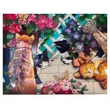Joan Baker Stained Glass Artwork with Cats & Flowers