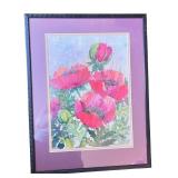 Framed Poppy Artwork, Flower Tile, and Decorative Lamp