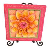 Framed Poppy Artwork, Flower Tile, and Decorative Lamp