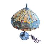 Stained Glass Dragonfly Table Lamp with Metal Base