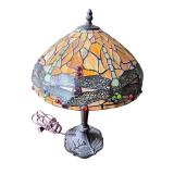 Stained Glass Dragonfly Table Lamp with Metal Base