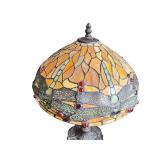 Stained Glass Dragonfly Table Lamp with Metal Base