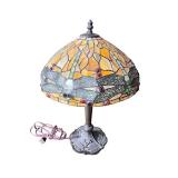 Stained Glass Dragonfly Table Lamp with Metal Base
