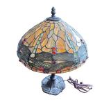 Stained Glass Dragonfly Table Lamp with Metal Base