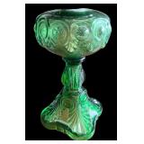 Vintage Green Glass Oil Lamp with Etched Clear Glass Shade
