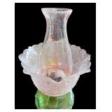 Vintage Green Glass Oil Lamp with Etched Clear Glass Shade