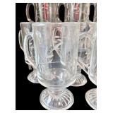Set of 8 Elegant Clear Glass Mugs with Etched Design