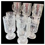 Set of 8 Elegant Clear Glass Mugs with Etched Design