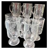 Set of 8 Elegant Clear Glass Mugs with Etched Design