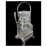 Set of Crystal Serving Dishes and Vintage Silver-Plated Jam Jar