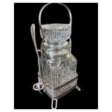 Set of Crystal Serving Dishes and Vintage Silver-Plated Jam Jar