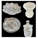 Vintage Cut Glass Pieces: Dishes, Vanity Jar, and Vase