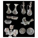 Clear Glassware Collection: Bowls, Candle Holders, Glasses, and Decorative Bird