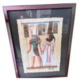 Pair of Framed Egyptian Papyrus Paintings with Deities