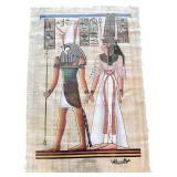 Pair of Framed Egyptian Papyrus Paintings with Deities