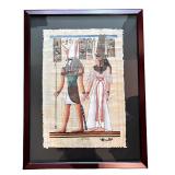 Pair of Framed Egyptian Papyrus Paintings with Deities