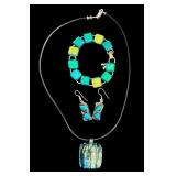 Colorful Dichroic Glass Jewelry Set: Necklace, Bracelet & Earrings