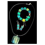 Colorful Dichroic Glass Jewelry Set: Necklace, Bracelet & Earrings