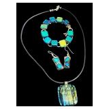 Colorful Dichroic Glass Jewelry Set: Necklace, Bracelet & Earrings