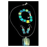 Colorful Dichroic Glass Jewelry Set: Necklace, Bracelet & Earrings