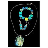 Colorful Dichroic Glass Jewelry Set: Necklace, Bracelet & Earrings