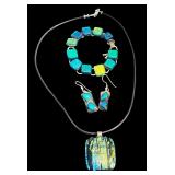 Colorful Dichroic Glass Jewelry Set: Necklace, Bracelet & Earrings
