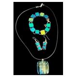 Colorful Dichroic Glass Jewelry Set: Necklace, Bracelet & Earrings