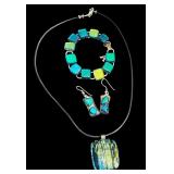 Colorful Dichroic Glass Jewelry Set: Necklace, Bracelet & Earrings