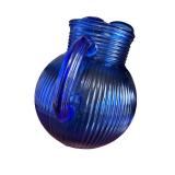 Vintage Cobalt Blue Glass Pitcher with Ribbed Design