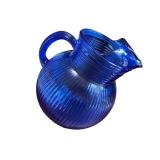 Vintage Cobalt Blue Glass Pitcher with Ribbed Design