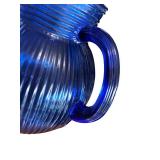 Vintage Cobalt Blue Glass Pitcher with Ribbed Design