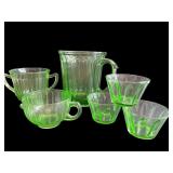 Vintage Green Depression Glass Set - Pitcher, Cups, and Bowls