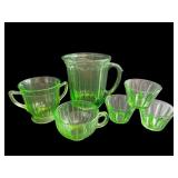 Vintage Green Depression Glass Set - Pitcher, Cups, and Bowls