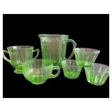 Vintage Green Depression Glass Set - Pitcher, Cups, and Bowls