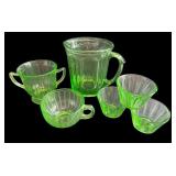 Vintage Green Depression Glass Set - Pitcher, Cups, and Bowls