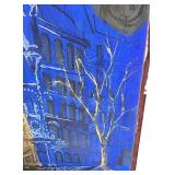 Abstract Blue and Gold Architecture Painting on Canvas